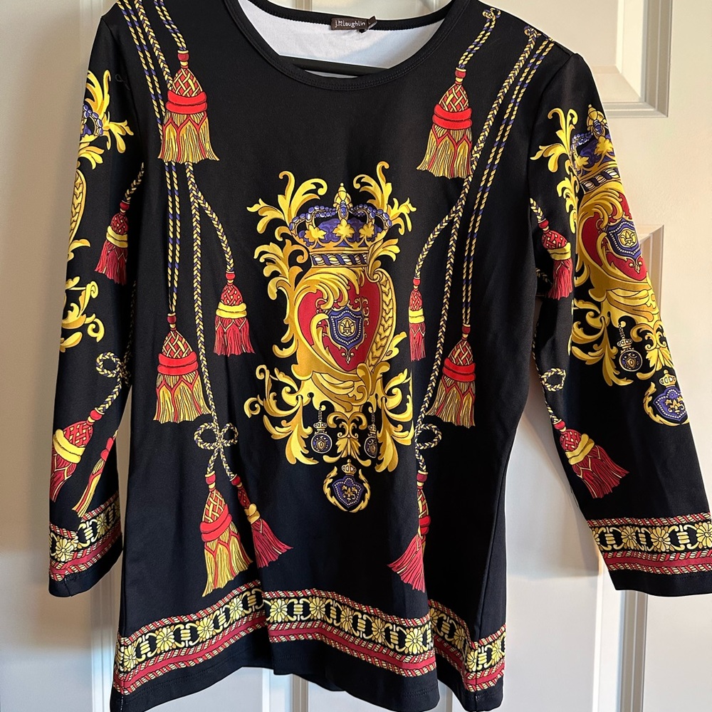 J McLaughlin three-quarter length sleeve black jersey shirt, size large, NWOT